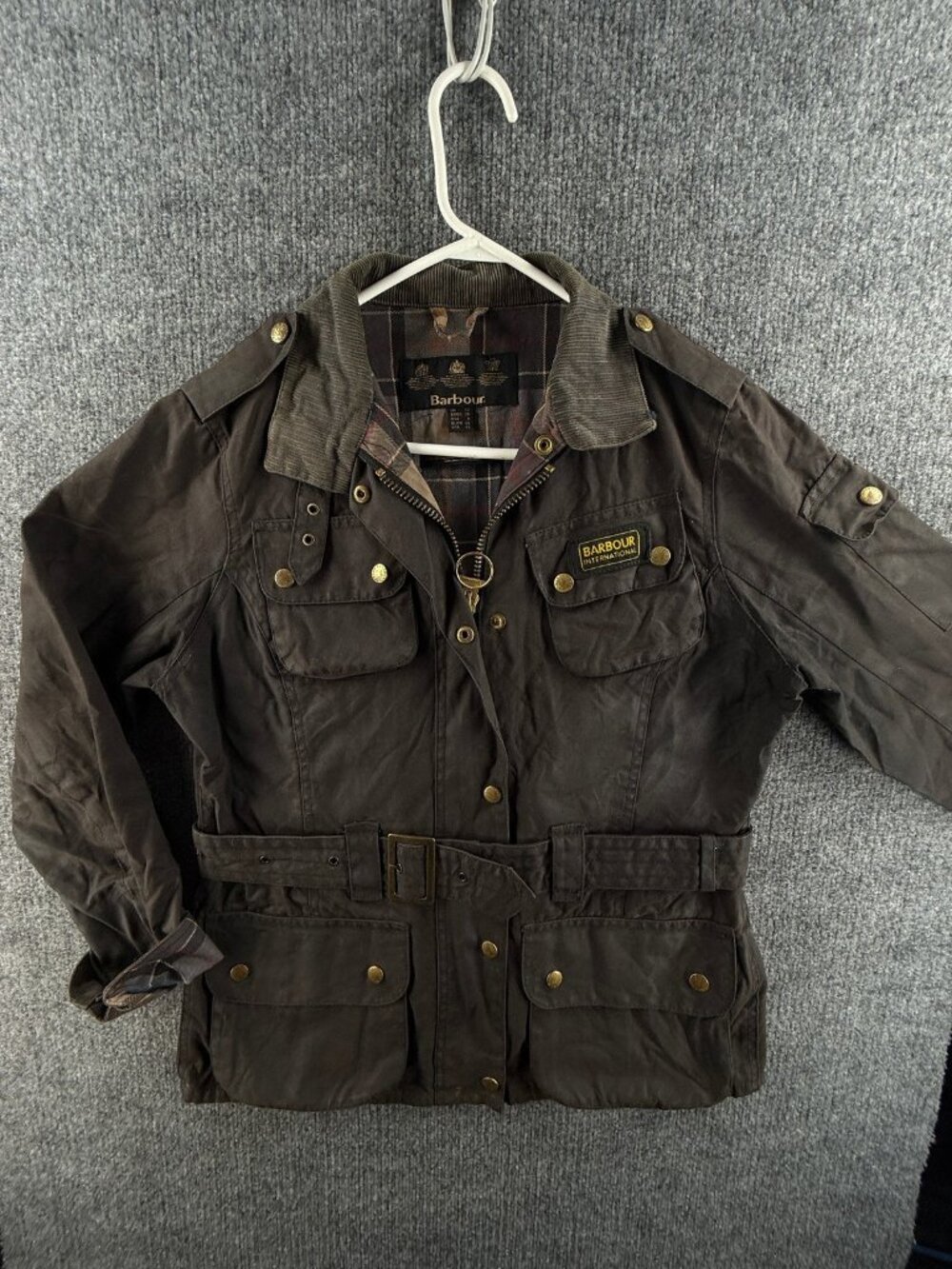Barbour L1925 Waxed Jacket Canvas Women International Size 8 Cotton Gray Outdoor